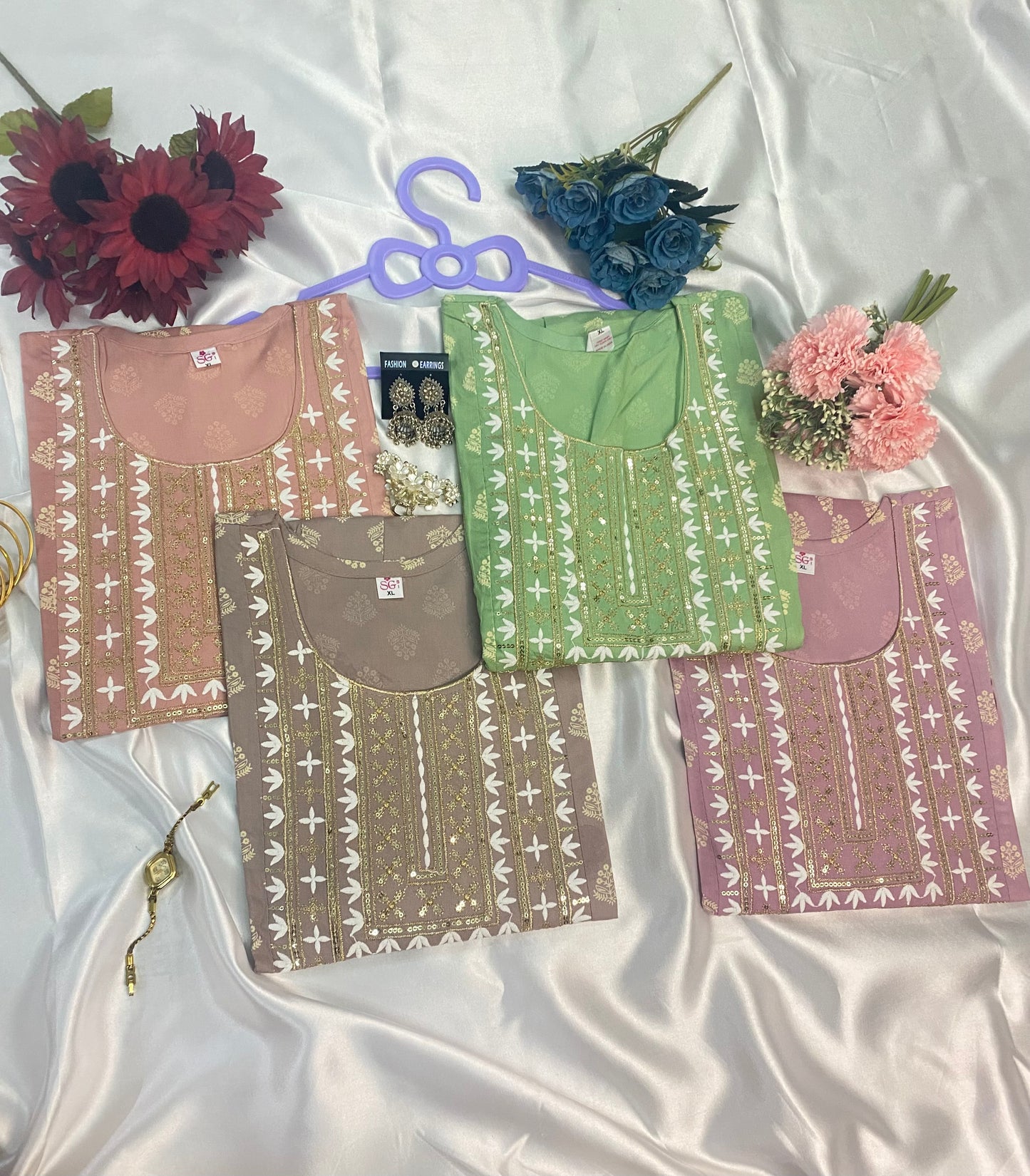 Pastel Gota & Sequin Embroidered Anarkali Kurta