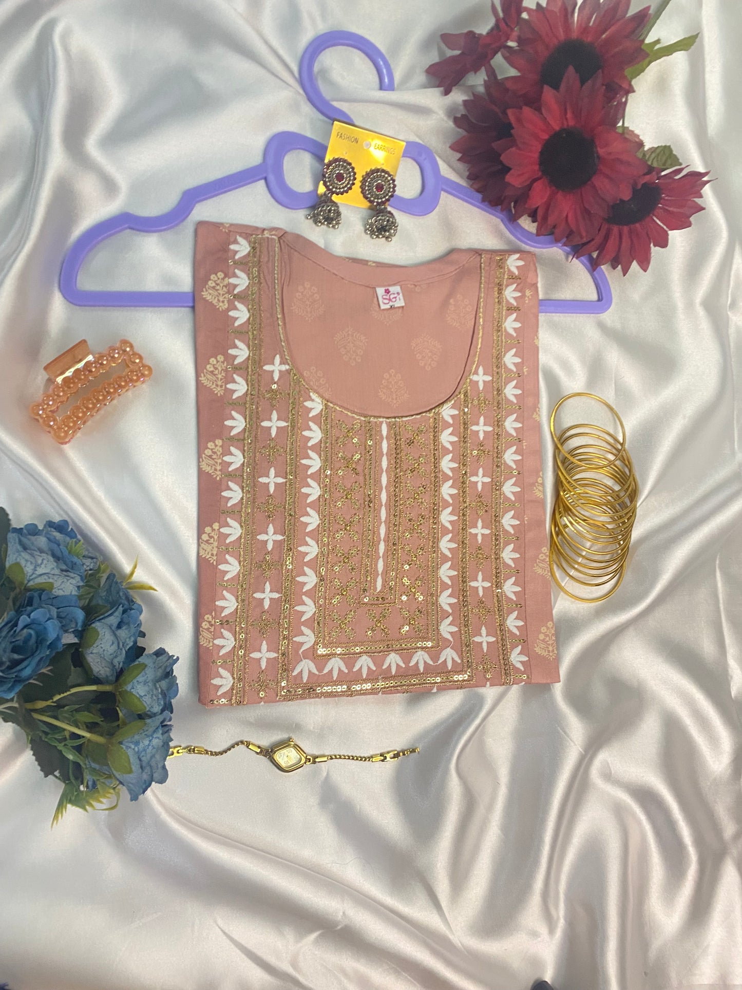 Pastel Gota & Sequin Embroidered Anarkali Kurta