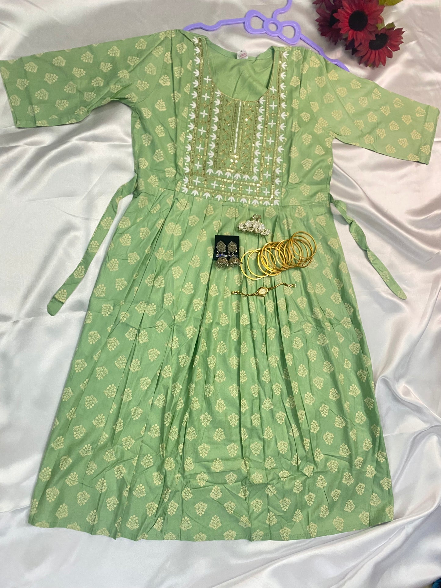 Pastel Gota & Sequin Embroidered Anarkali Kurta