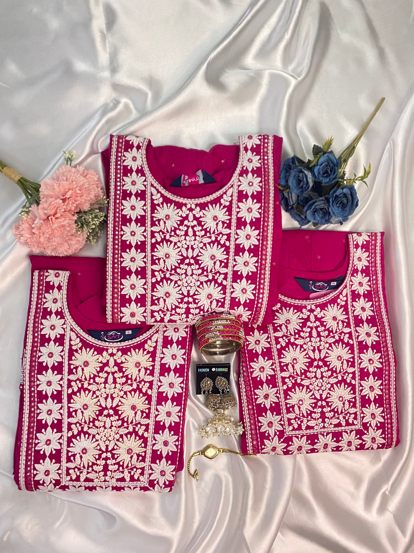 Rani Pink Floral Embroidered Anarkali Kurta