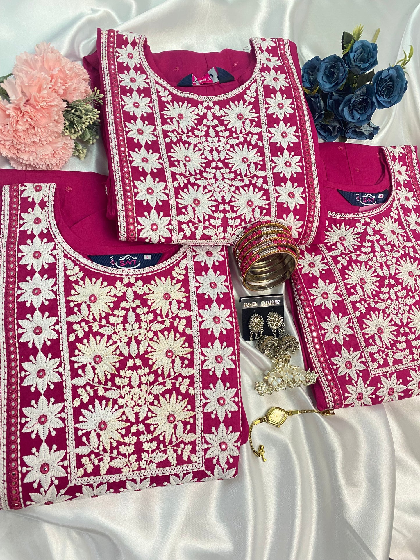 Rani Pink Floral Embroidered Anarkali Kurta