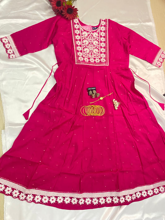 Rani Pink Floral Embroidered Anarkali Kurta