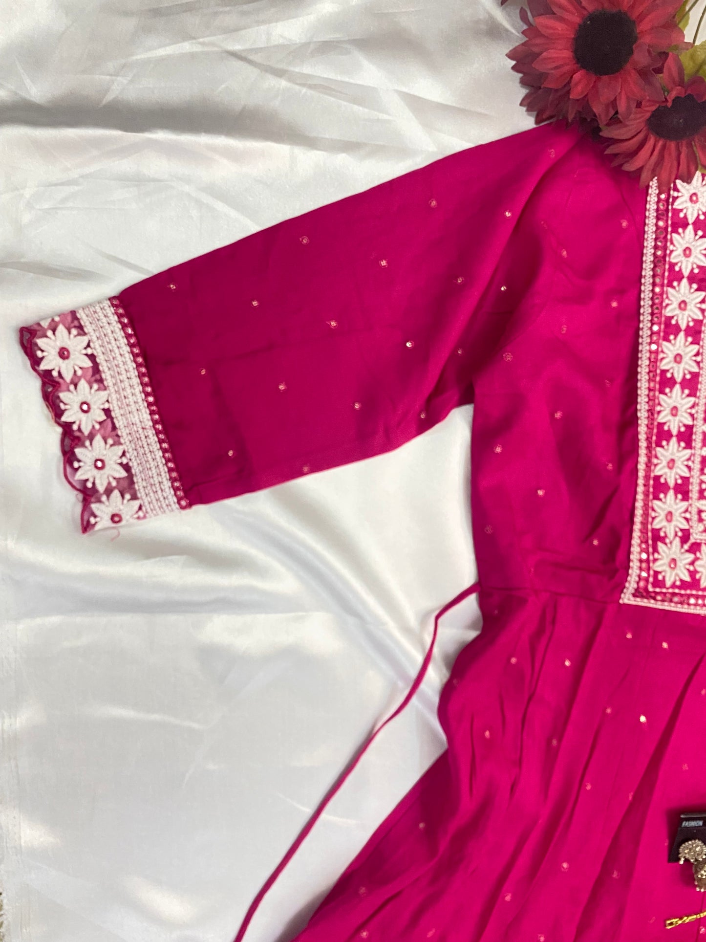 Rani Pink Floral Embroidered Anarkali Kurta
