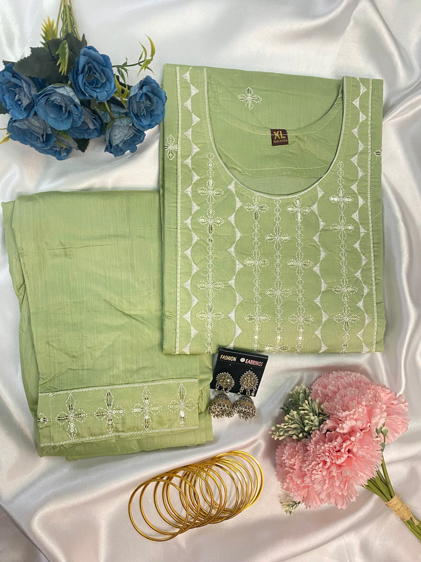 Pastel Cotton Mirror Work Kurta Pant Set (4 Colors)
