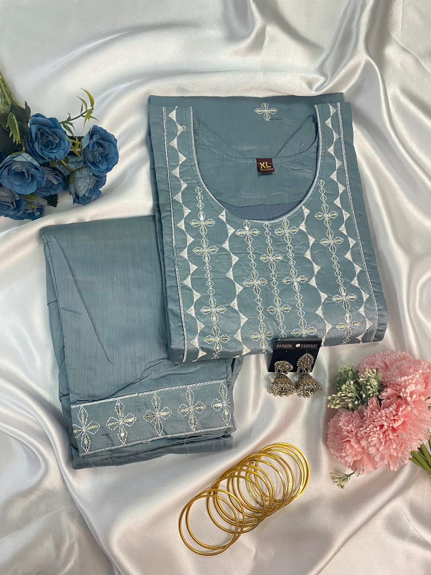 Pastel Cotton Mirror Work Kurta Pant Set (4 Colors)