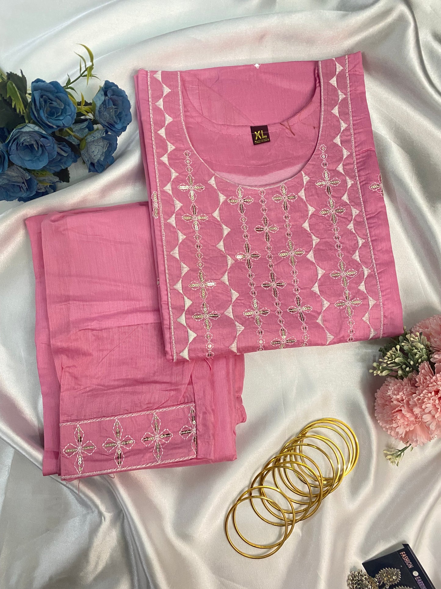 Pastel Cotton Mirror Work Kurta Pant Set (4 Colors)