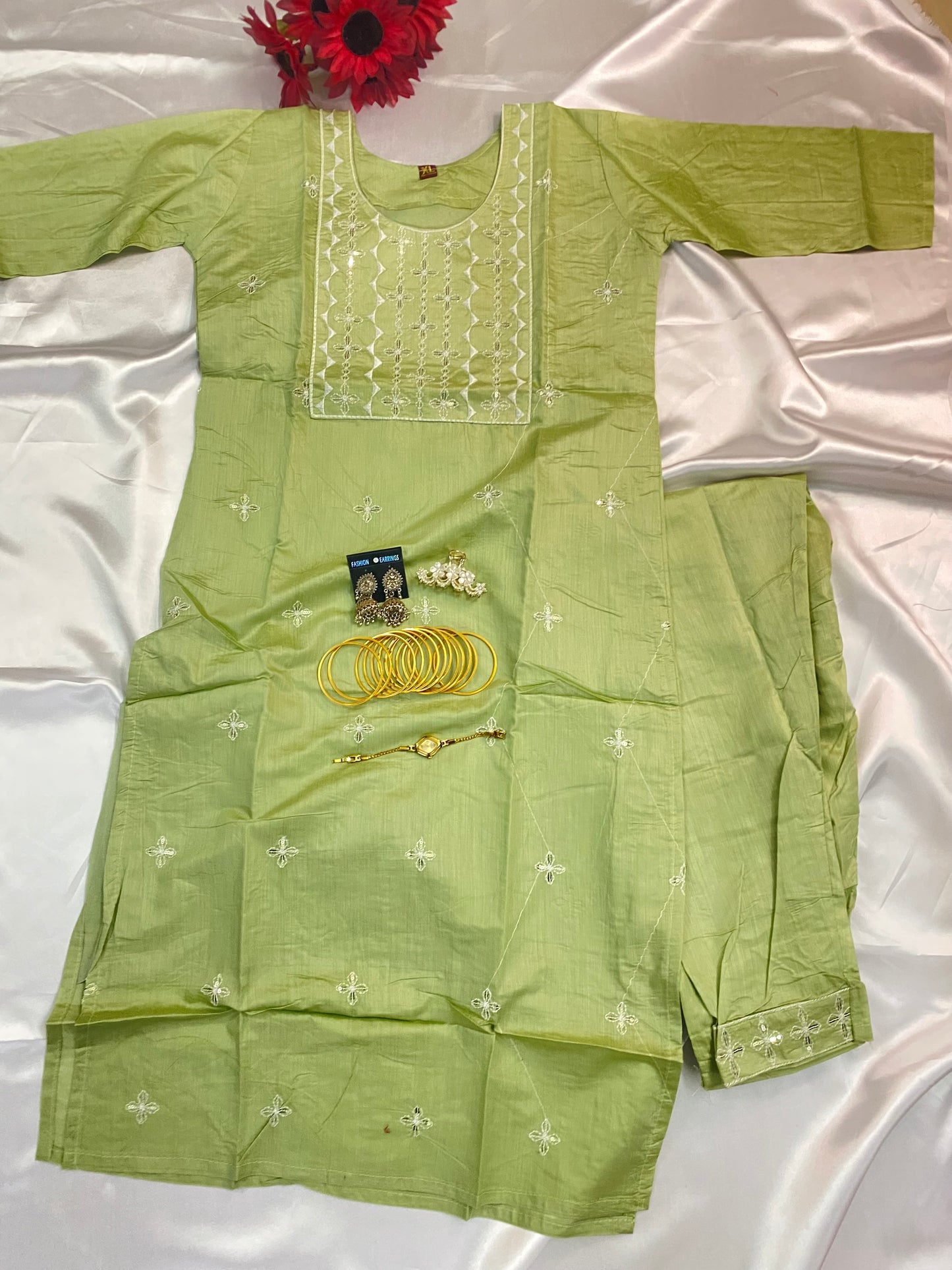 Pastel Cotton Mirror Work Kurta Pant Set (4 Colors)