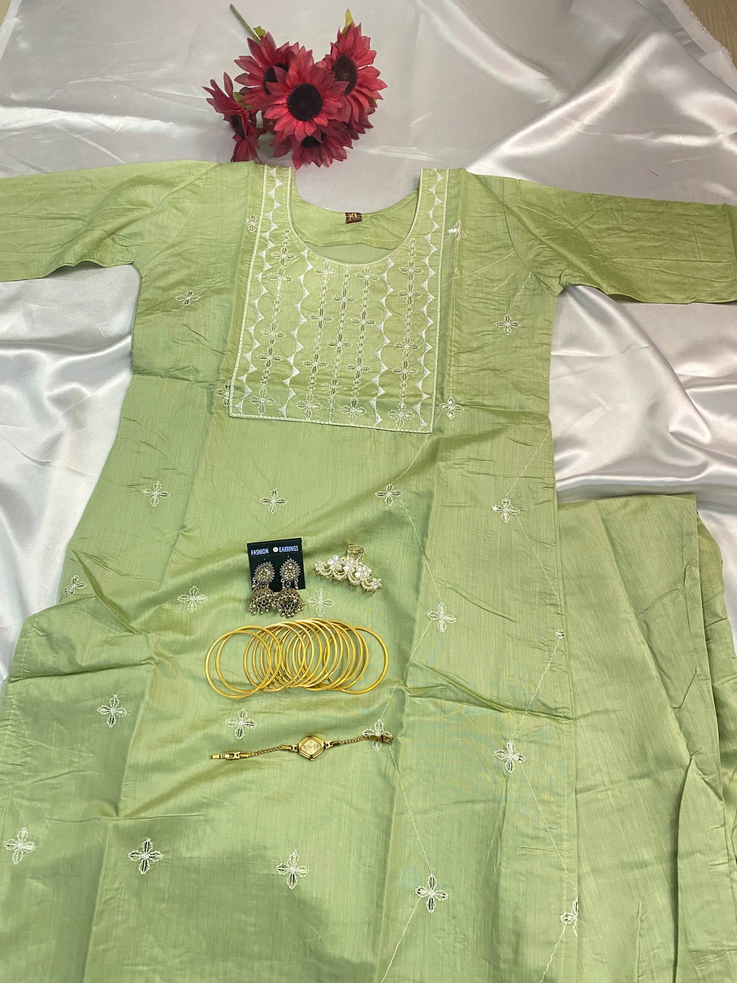Pastel Cotton Mirror Work Kurta Pant Set (4 Colors)