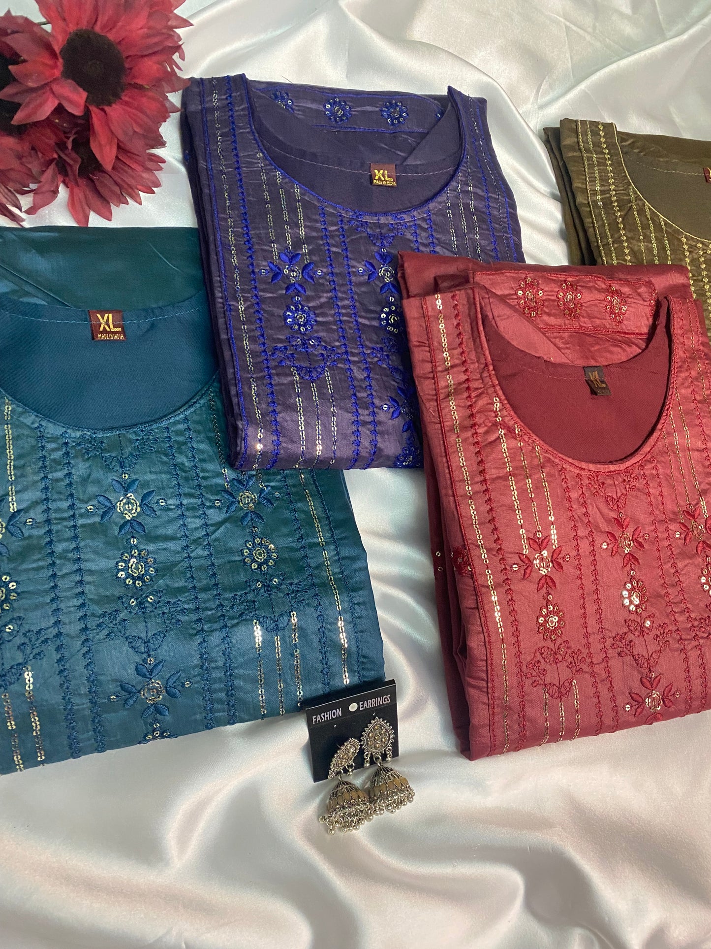 ⨠Premium Silk Feel Embroidered Kurta Sets ā Multi Colors