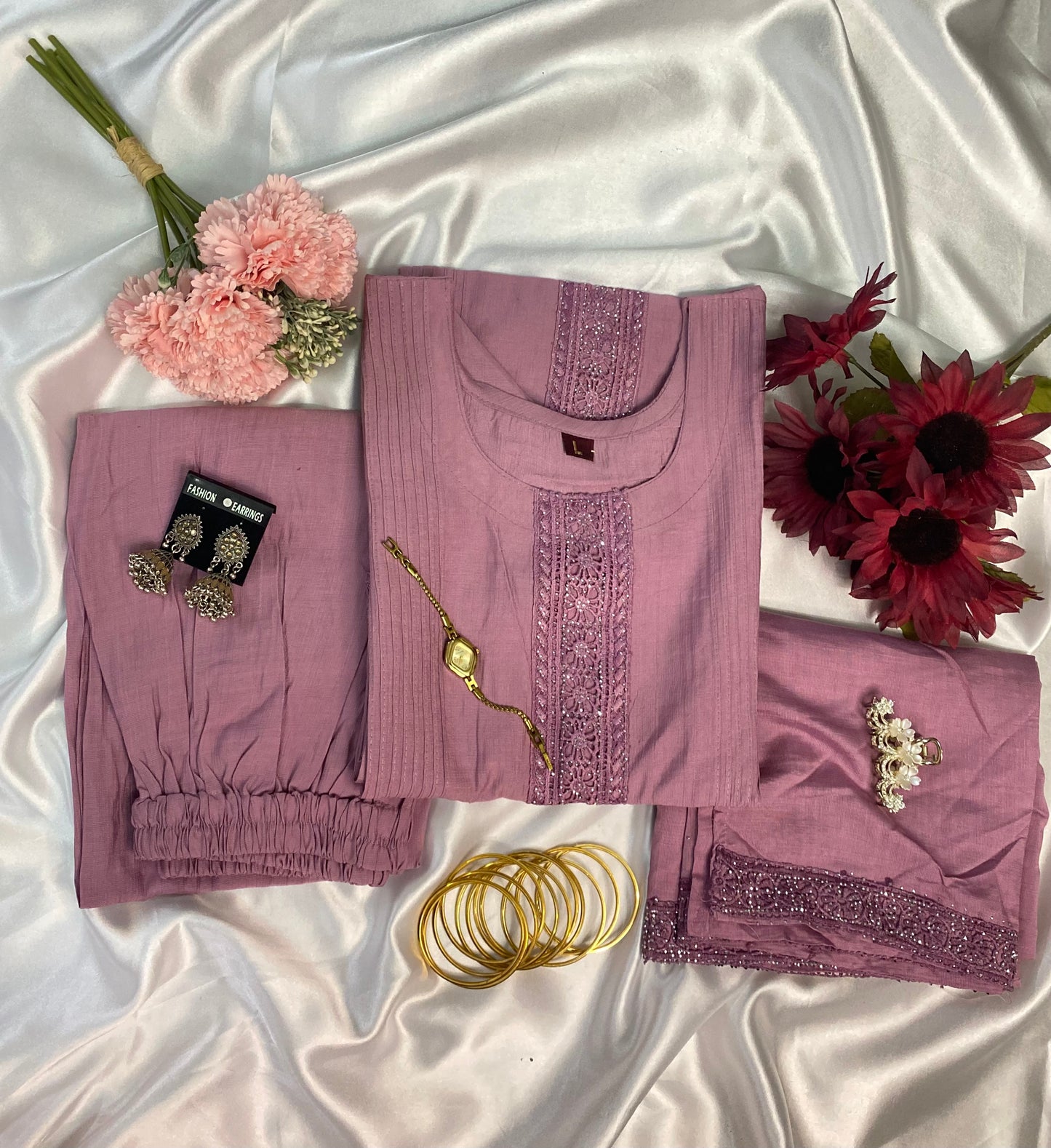 ⨠Premium Solid Color Kurta Sets with Elegant Embroidery & Matching Pants