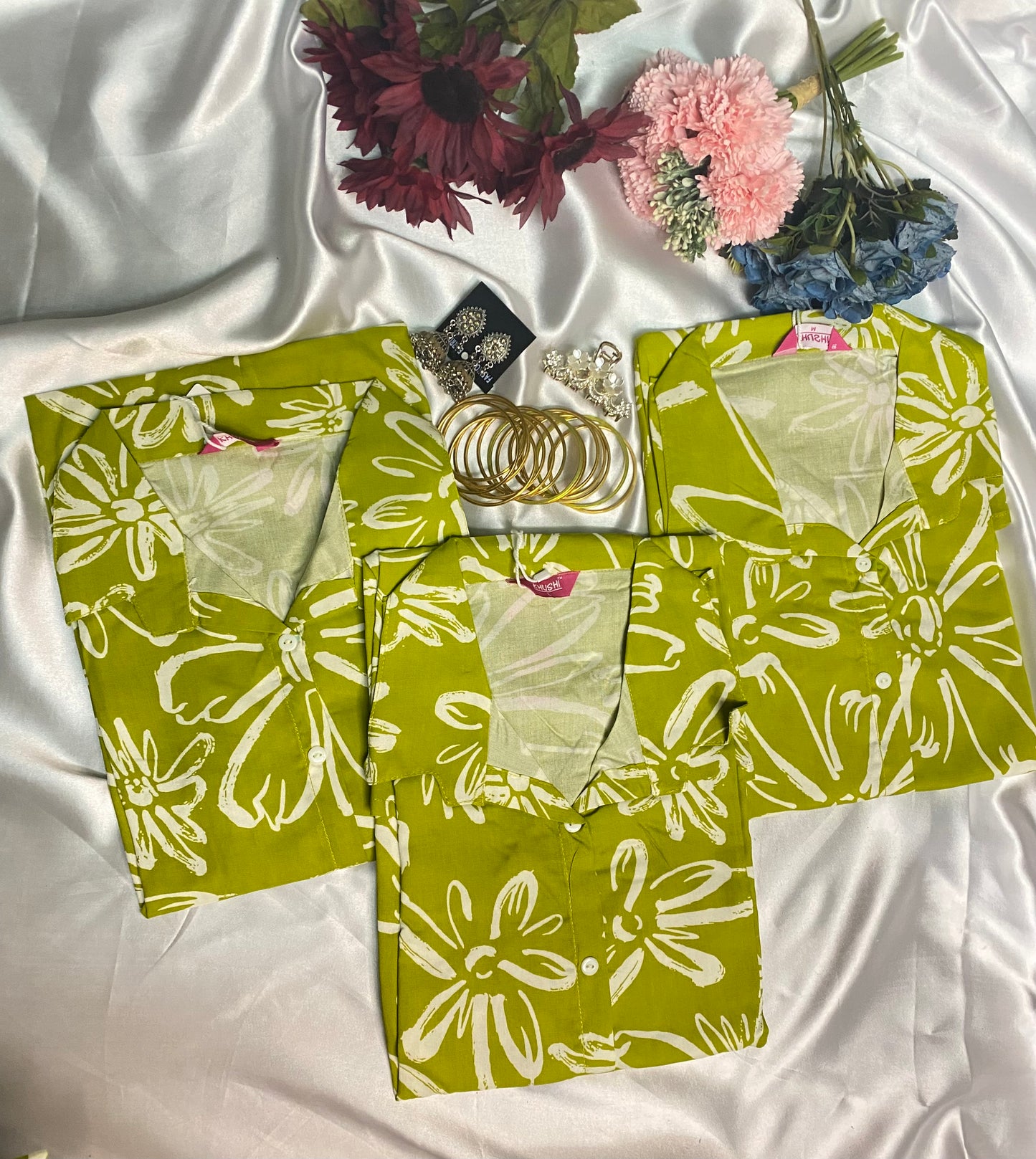 Green Floral Printed Kurti Set - Soft Cotton