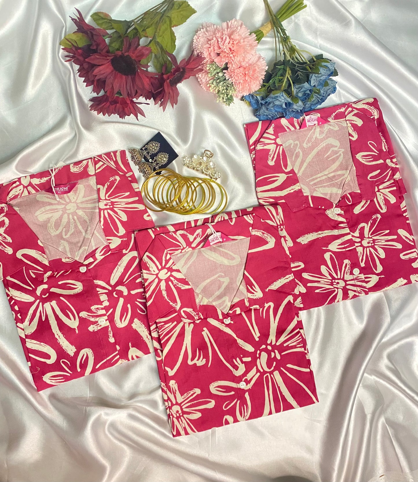 Pink Floral Printed Kurti Set - Soft Cotton