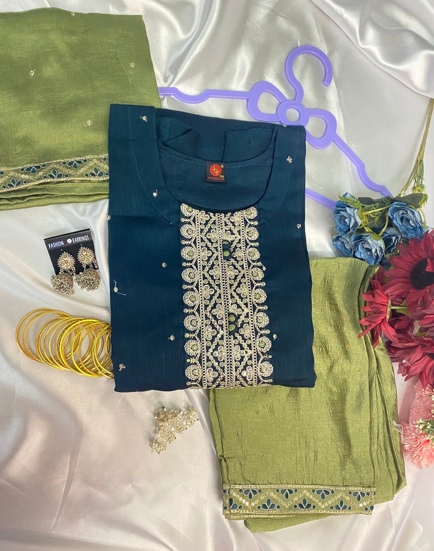 Elegant Embroidered Kurti Set – Available in Brown & Teal Blue