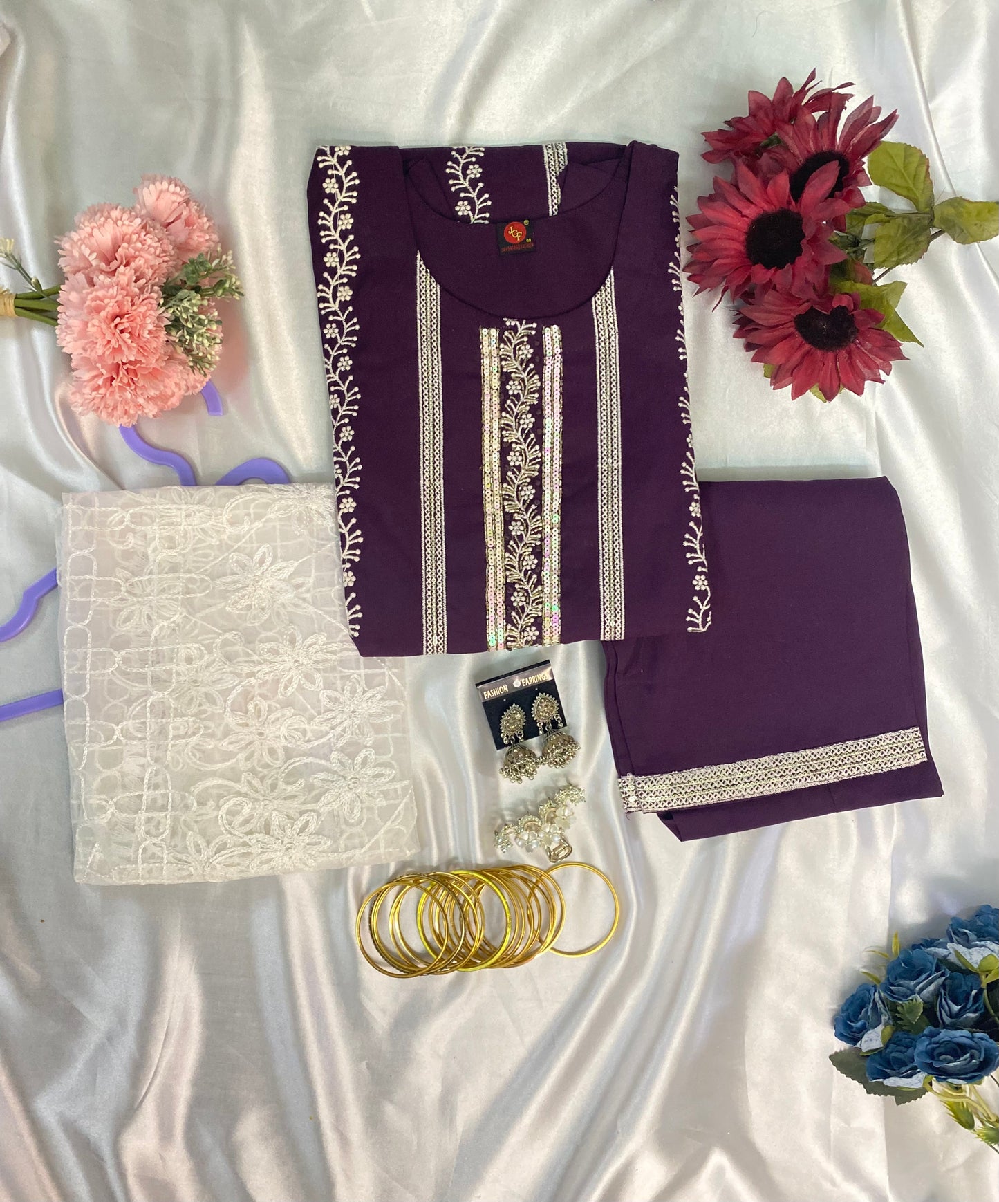 Elegant Embroidered Kurti – Available in Purple & Teal