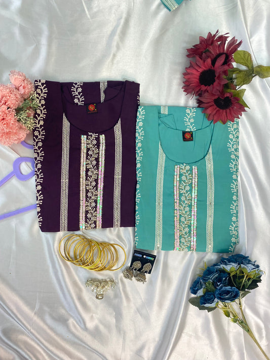 Elegant Embroidered Kurti – Available in Purple & Teal