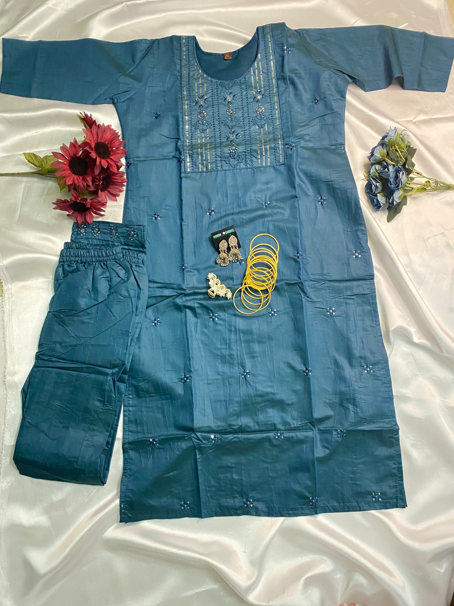 ✨ Premium Silk Feel Embroidered Kurta Sets – Multi Colors