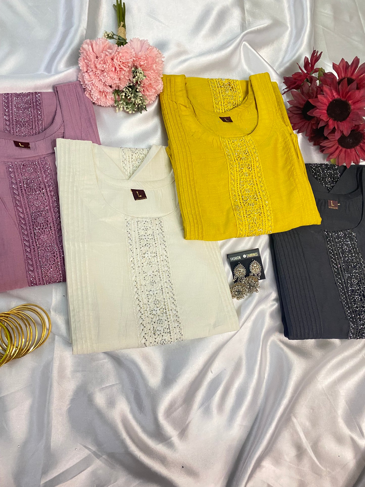 ✨ Premium Solid Color Kurta Sets with Elegant Embroidery & Matching Pants